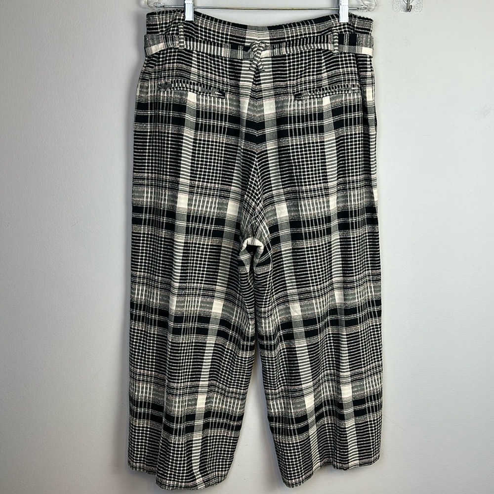 Anthropologie Luca Wide Leg Pant Sz 14 High Waist Pockets Cropped Plaid Textured - Picture 11 of 16